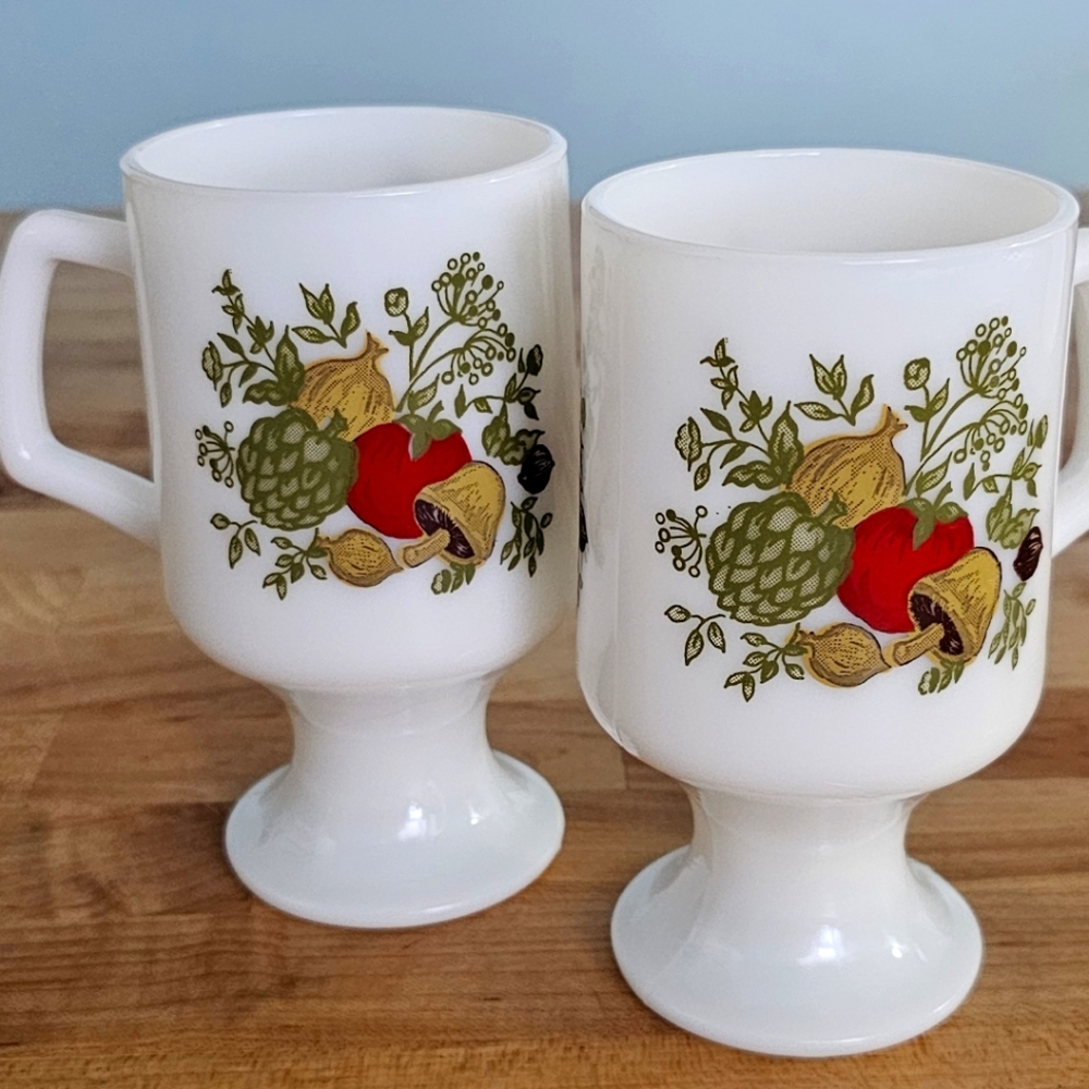 2pc Vintage Spice Of Life Milk Glass Mugs